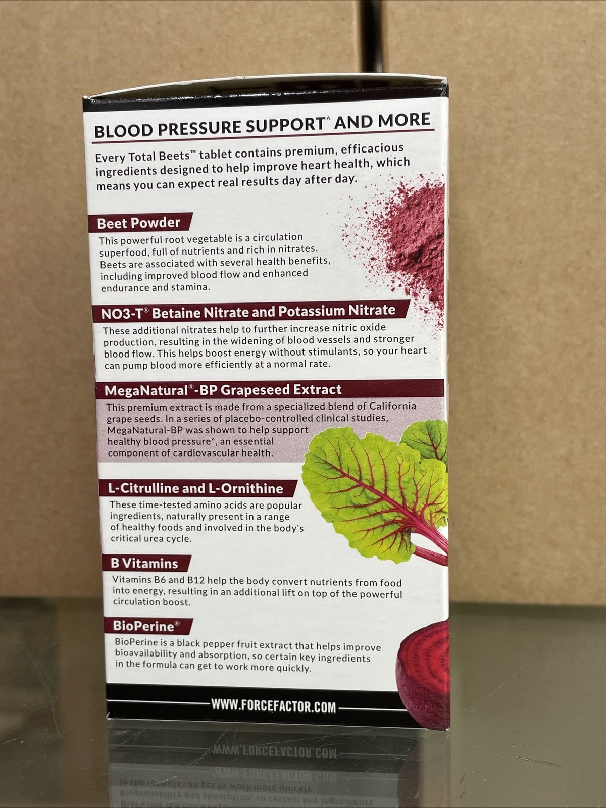 Force Factor Total Beets Blood Pressure Support Supplement EXP 06/26 & UP 120 CT