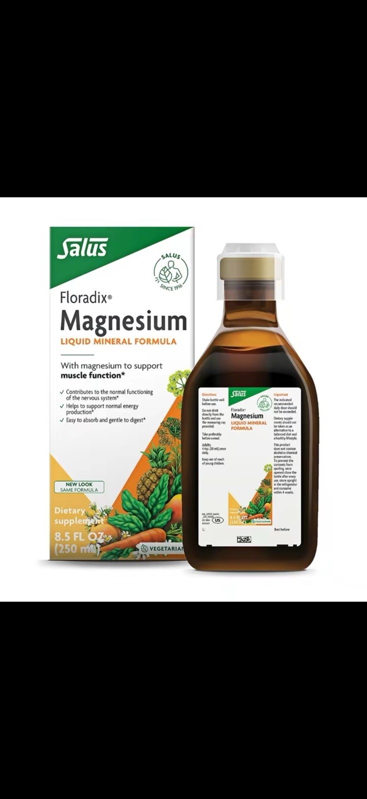 Salus Floradix Magnesium Liquid Mineral 250mg Muscle Health Vegetarian 8.5oz