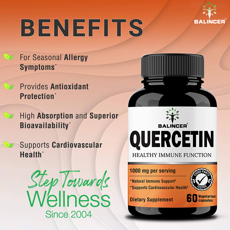 Quercetin 1000mg Natural lmmune Support Supports Cardiovascular Health 30/60/120