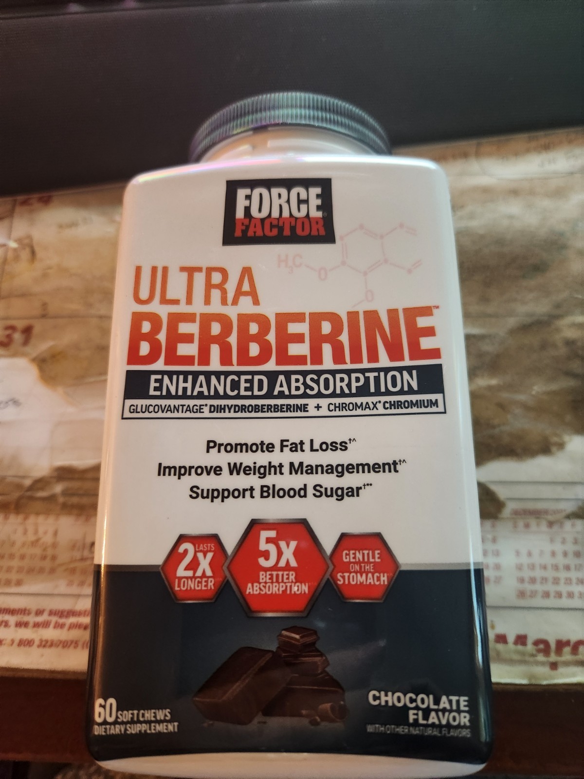 Force Factor Ultra Berberine GlucoVantage 5X Absorption Chocolate 60 Soft Chews