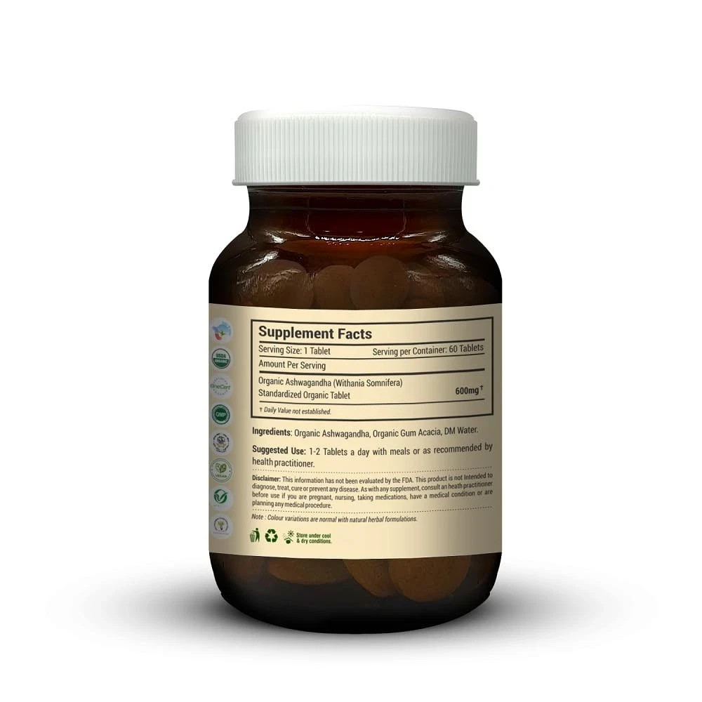 Just Jaivik Organic Ashwagandha Tablets 600mg 60 Tablets