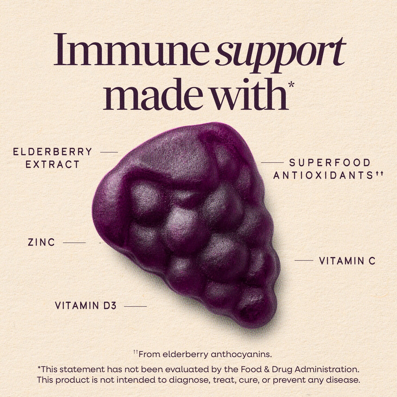 (2 pack)Sambucus Elderberry Immune Gummies, with Vitamins C, D3, & Zinc, Unisex