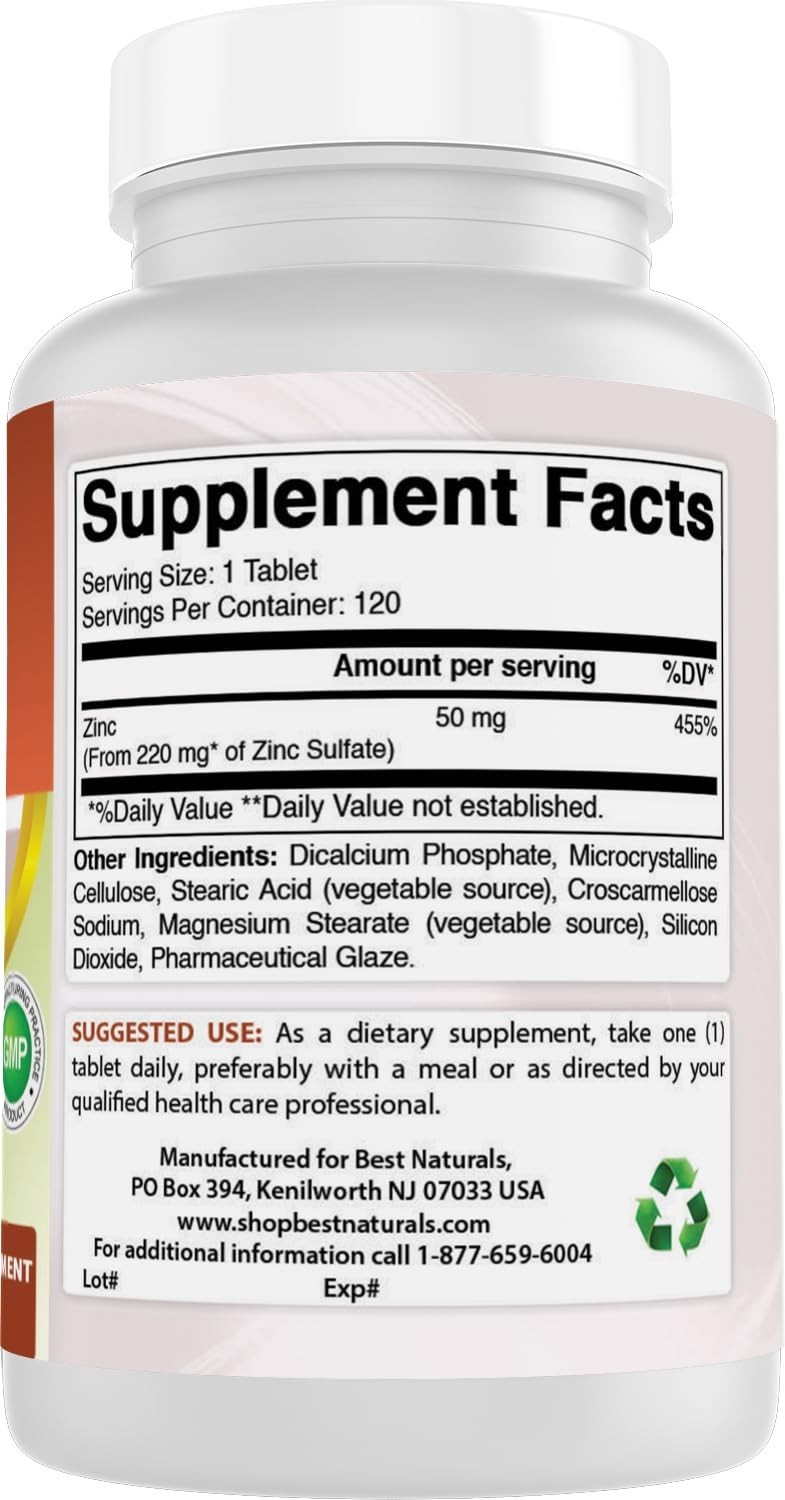 Zinc Sulfate 220mg – 120 Tablets, Lab Tested, Gluten Free, Non-GMO, USA Made