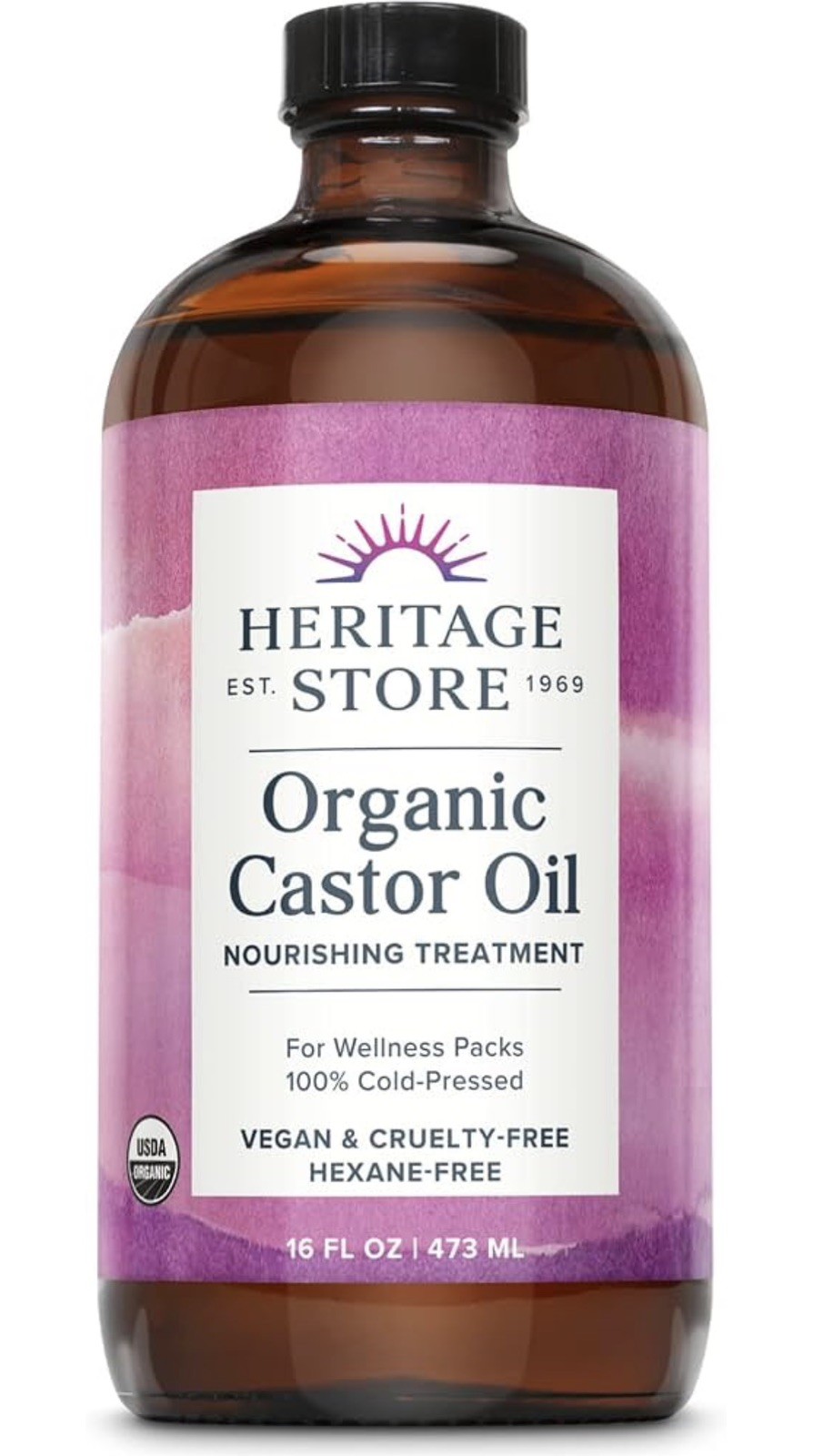 Heritage Store Organic Castor Oil 32 FL OZ (946 ml) Nourishing Treatment Glass