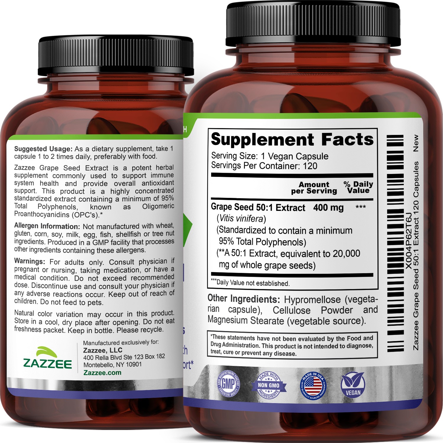 High Strength Grape Seed 50:1 Extract, 120 Vegan Capsules, 95% Polyphenols
