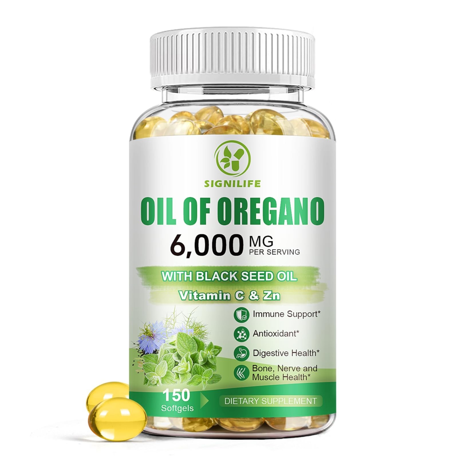 Oregano Oil & Black Seed Oil 6000mg, 150 Softgels | Immune Support, Antioxidant,