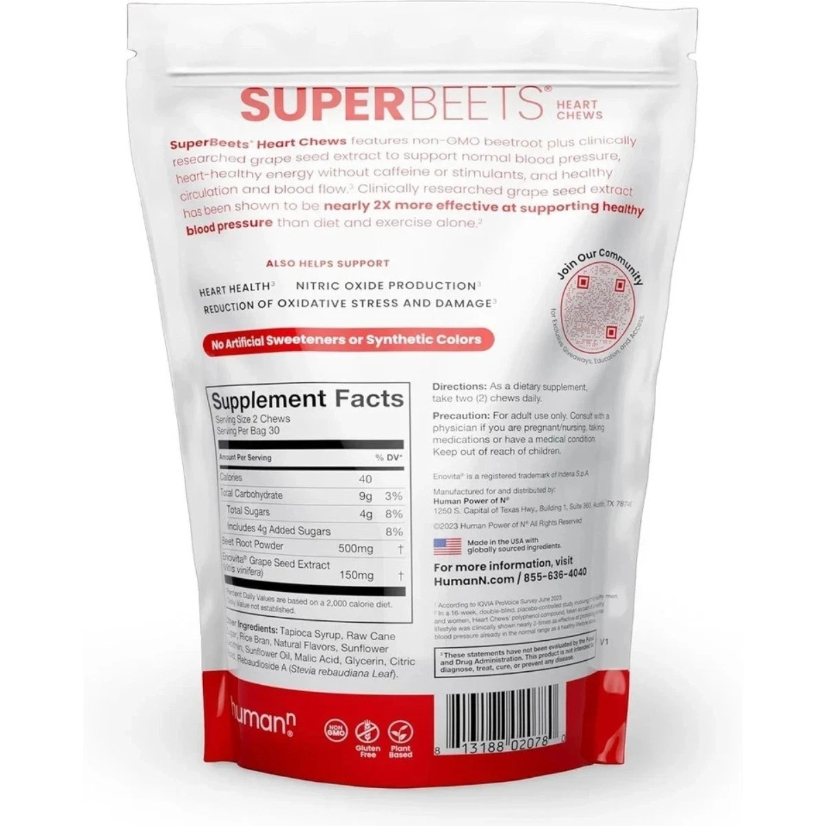 HumanN SuperBeets Heart Chews – Pomegranate,, Sealed, Free Ship