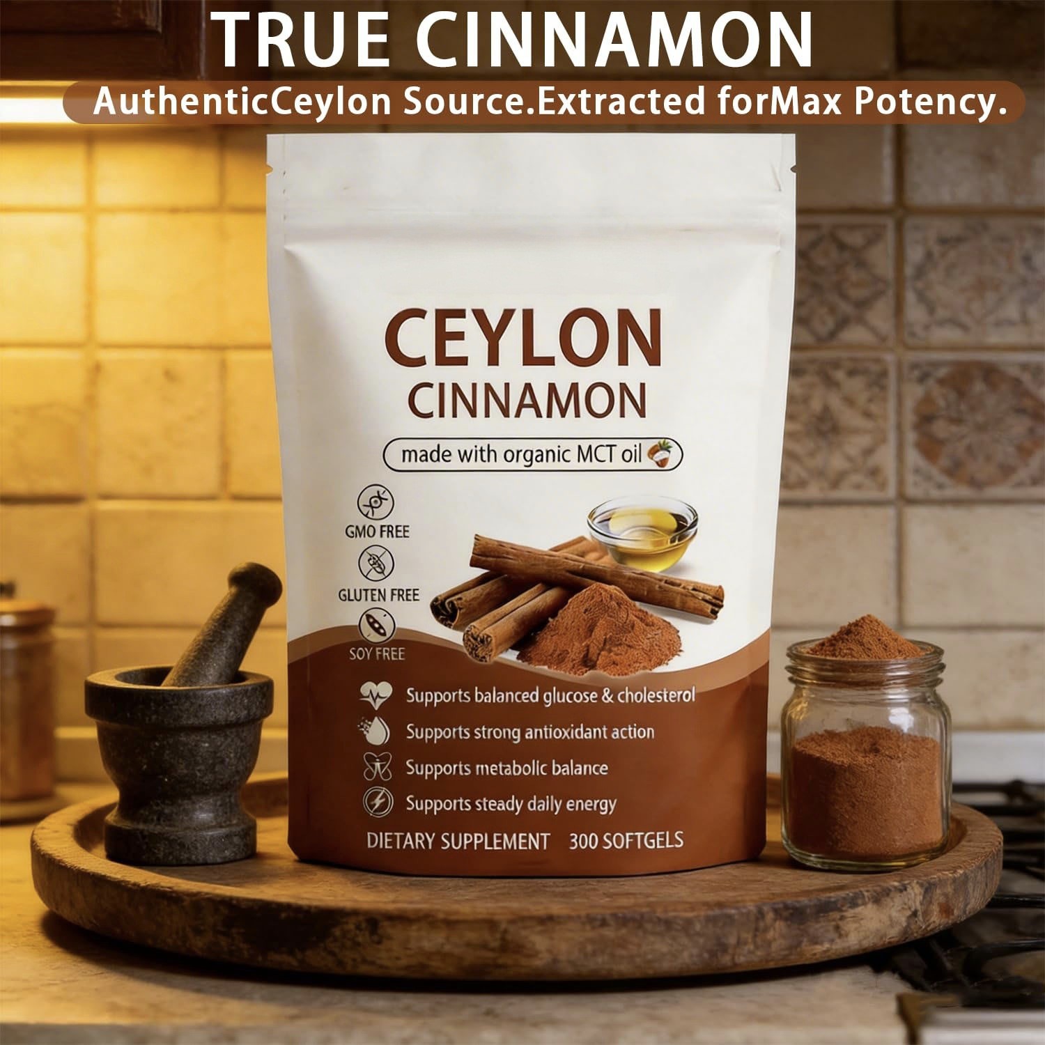 1~5 Bag Ceylon Cinnamon 300 Softgels Made with MCT Oil Daily Supply