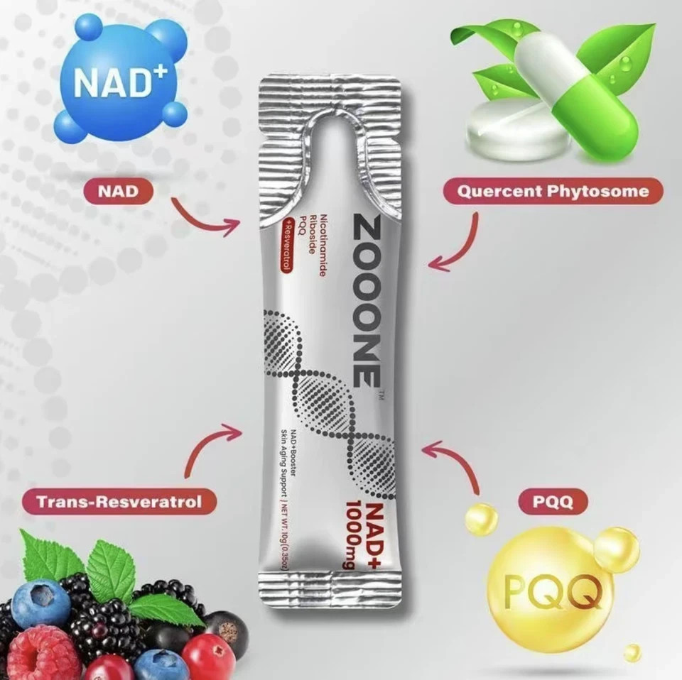 ZOOONE NAD+ 1000mg Berry Drink Mix | Anti-Aging, Energy & Focus, 30 Packs