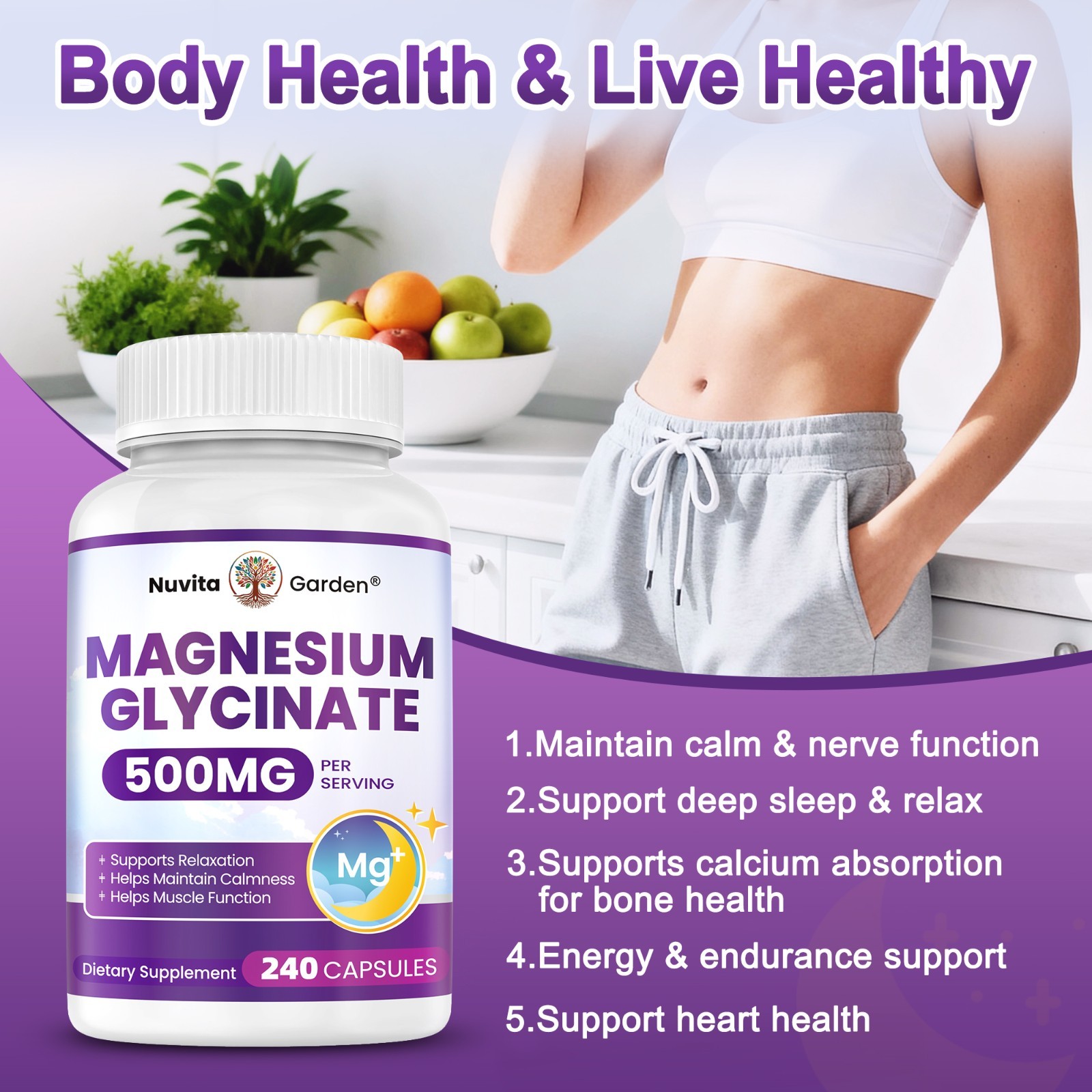 Magnesium Glycinate 500mg 240 Capsules – High Absorption Magnesium Supplement