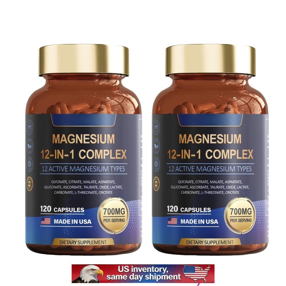 1-3 PACK Magnesium Complex 700mg 12 in 1 Magnesium Supplement with 120 counts-+