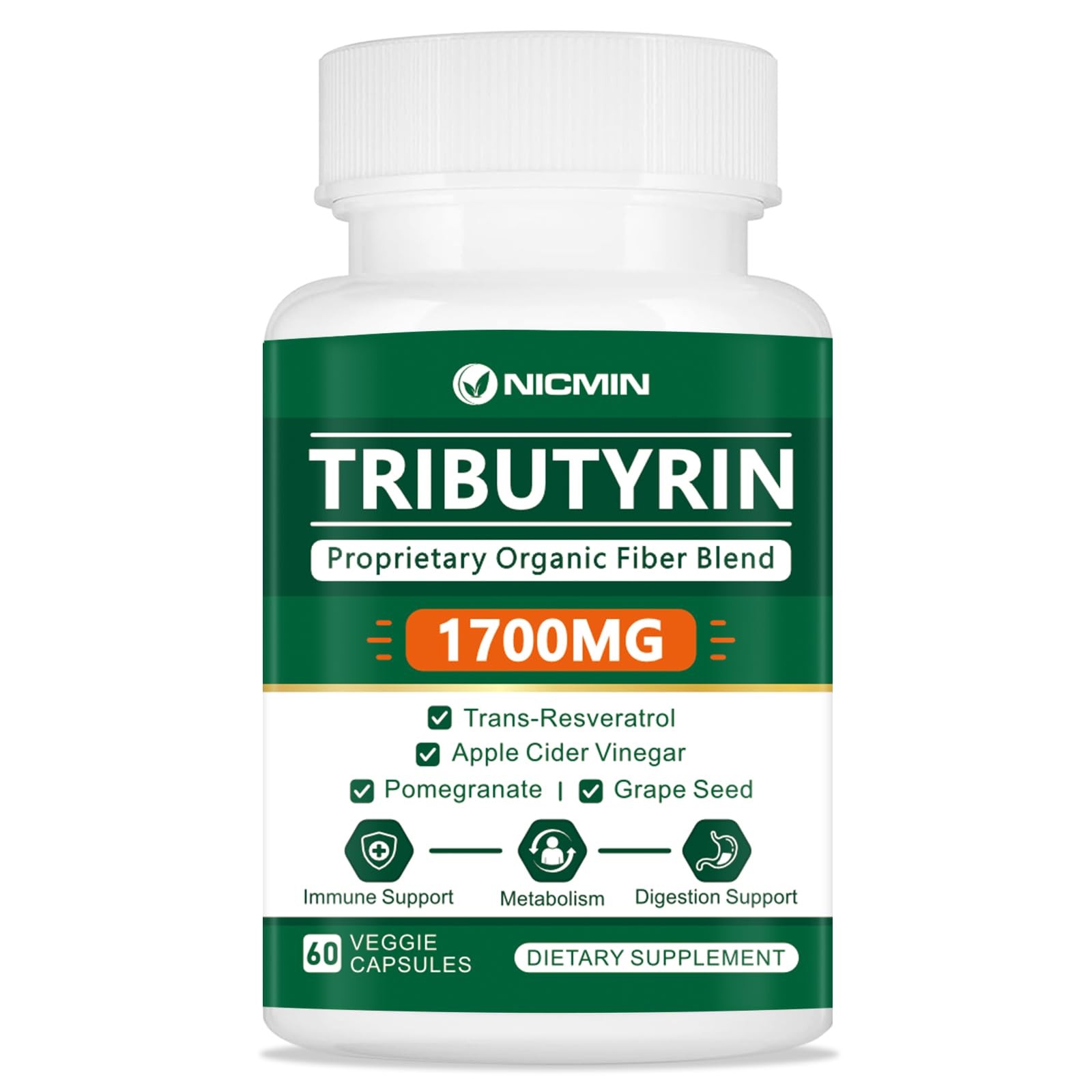 NICMIN Tributyrin Supplement – Premium Butyrate Gut 60 Count (Pack of 1)