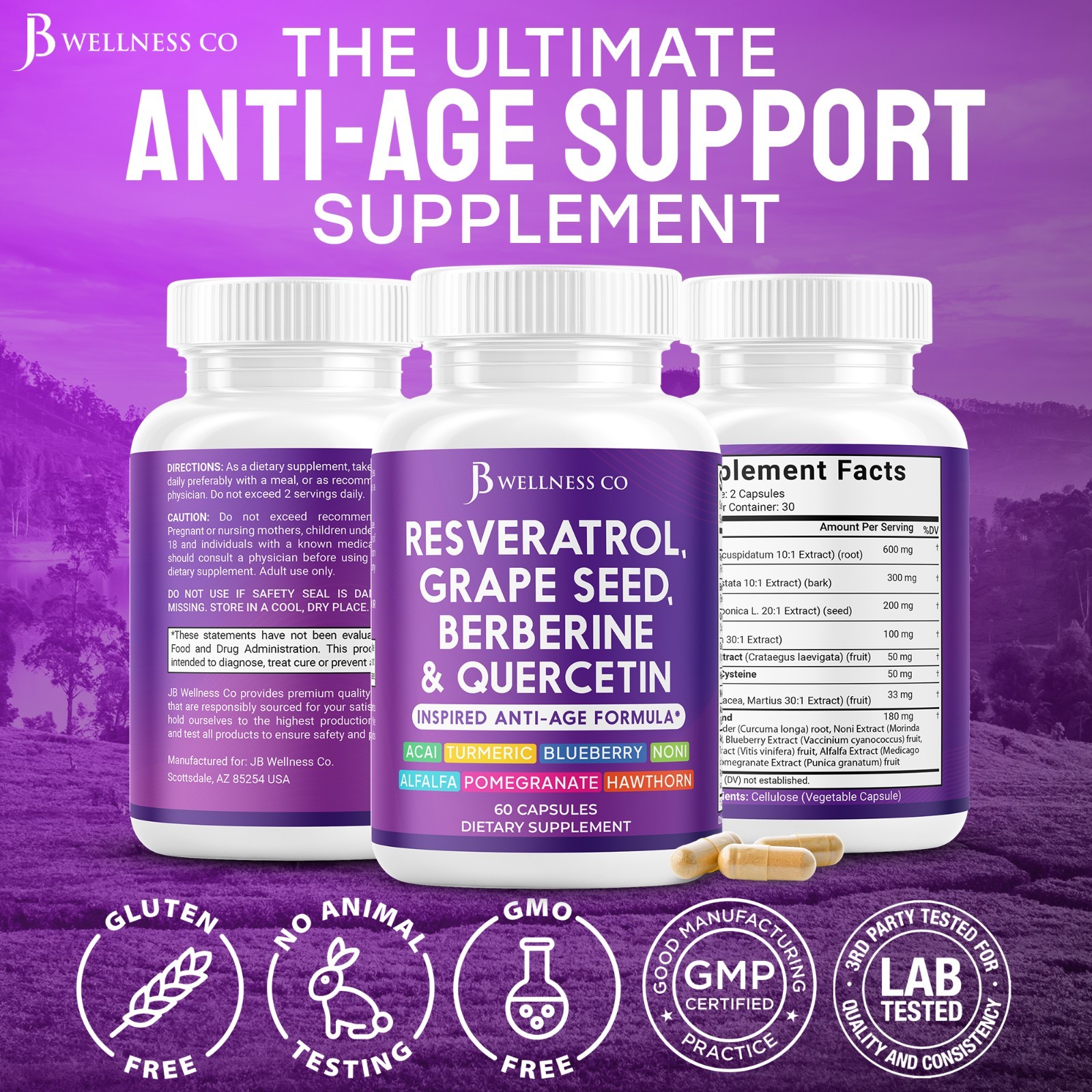 Resveratrol, Grape Seed Extract, Berberine, Quercetin Formula- 2-Pack
