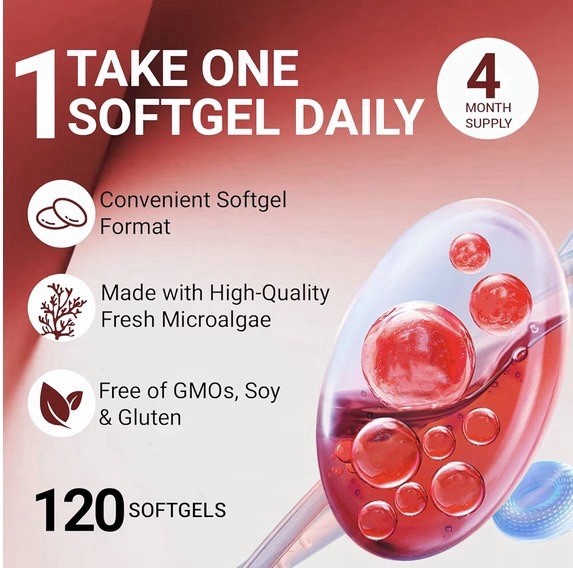 Astaxanthin 12mg 120 Softgels, 4 Month Supply,Triple Strength,Non-GMO,Eye Health