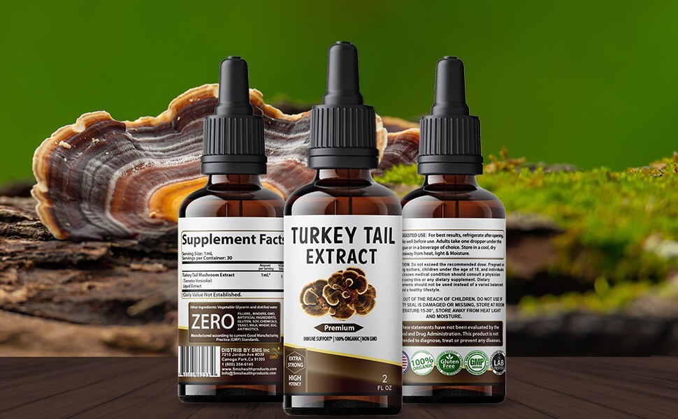 Turkey Tail Mushroom Extract Strong Organic Tincture Liquid Herbal Drops 2 Fl oz