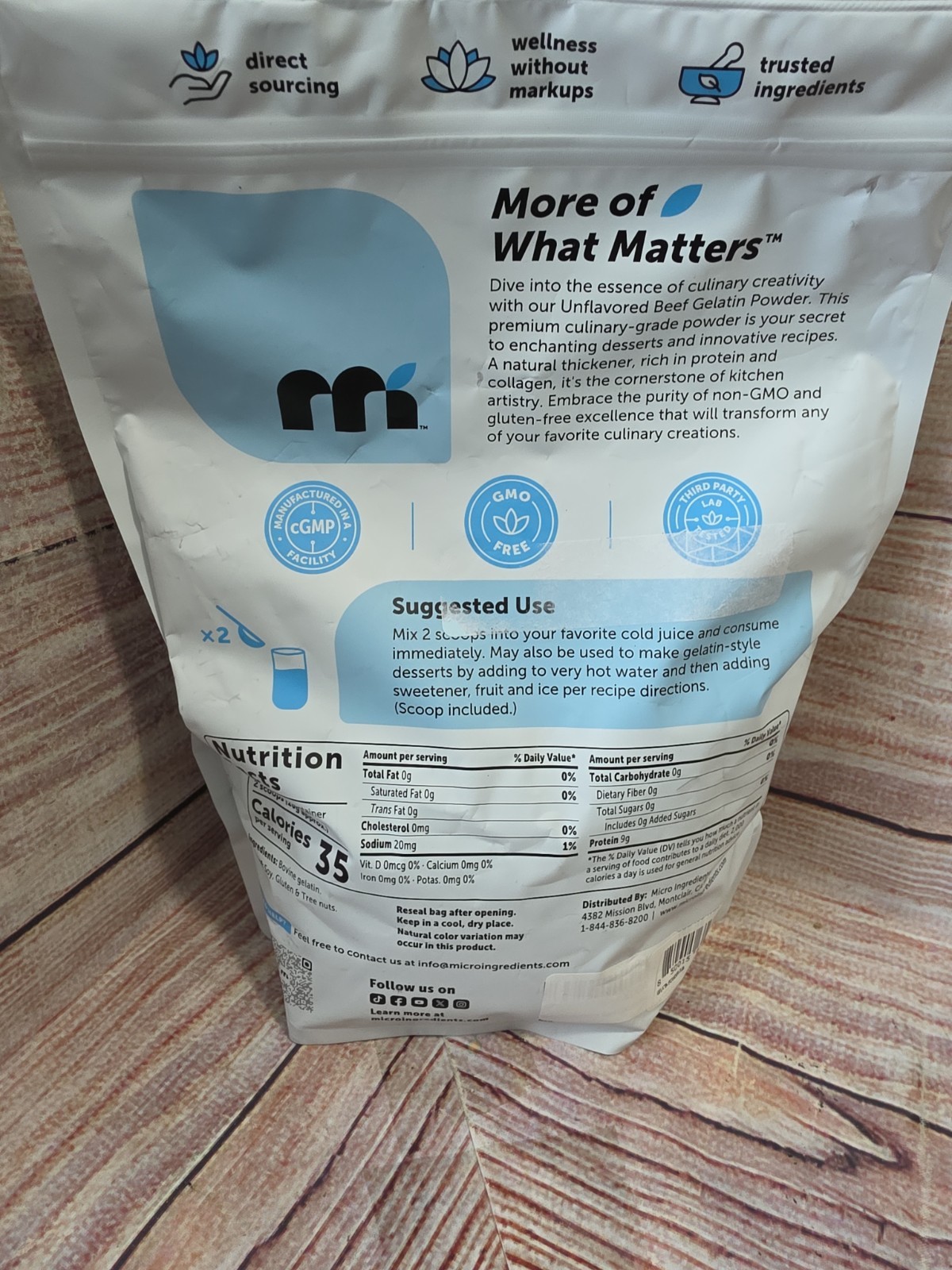 Micro Ingredients Beef Gelatin Powder, Unflavored, 2 lb (907 g) Exp 3/2029