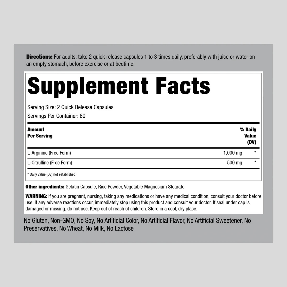 L-Arginine L-Citrulline Complex | 120 Capsules | Non-GMO | by Piping Rock