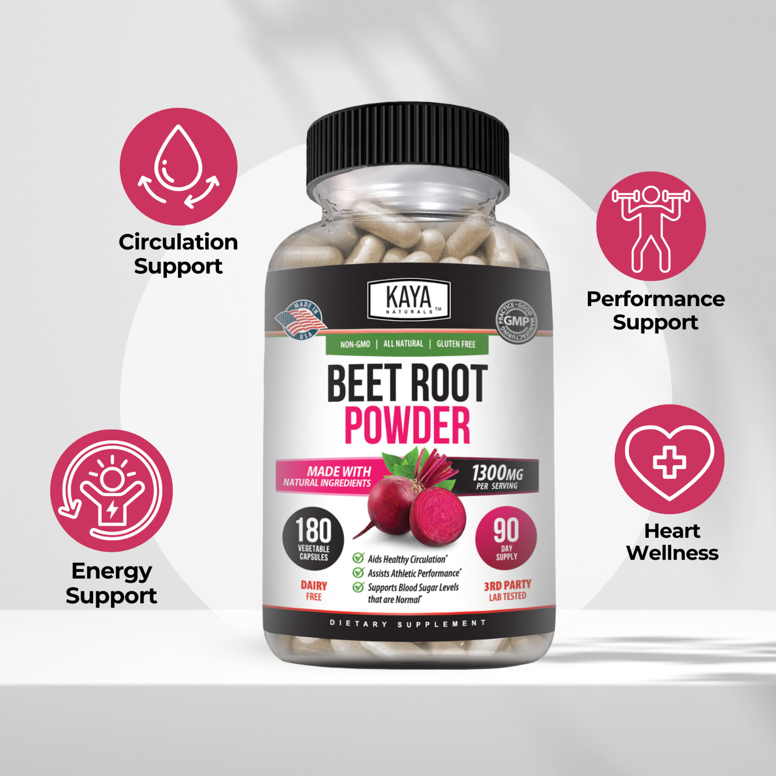 Organic Beet Root Powder 1300mg 180ct Nitric Oxide Booster Superfood Beetroot