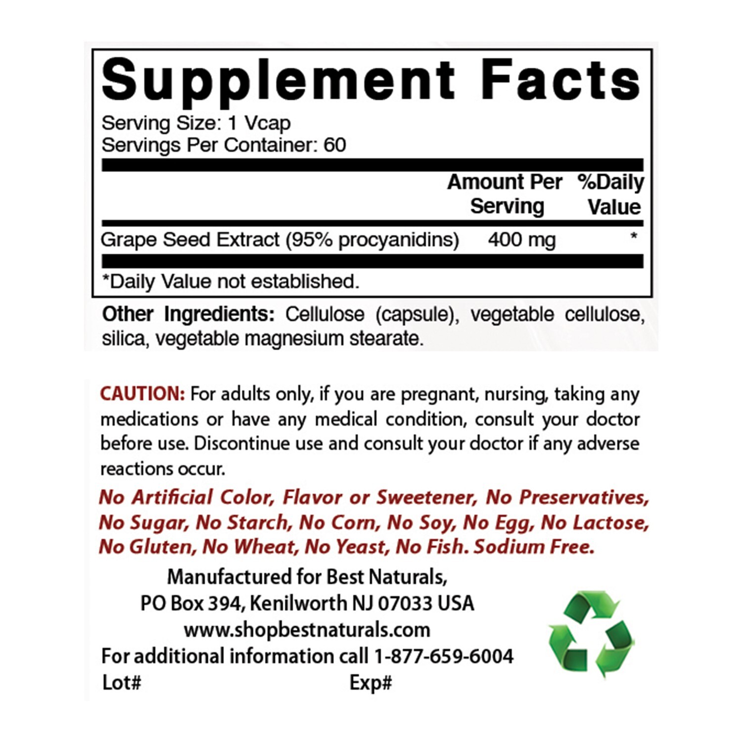 Best Naturals, Grape Seed Extract 400 mg 60 Vcaps *Cardiovascular Health*