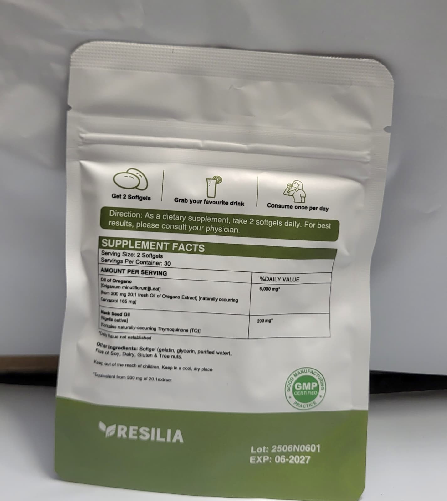 Resilia Oil of Oregano 6000mg with Black Seed Oil Softgels – 60 Capsules 1xPk