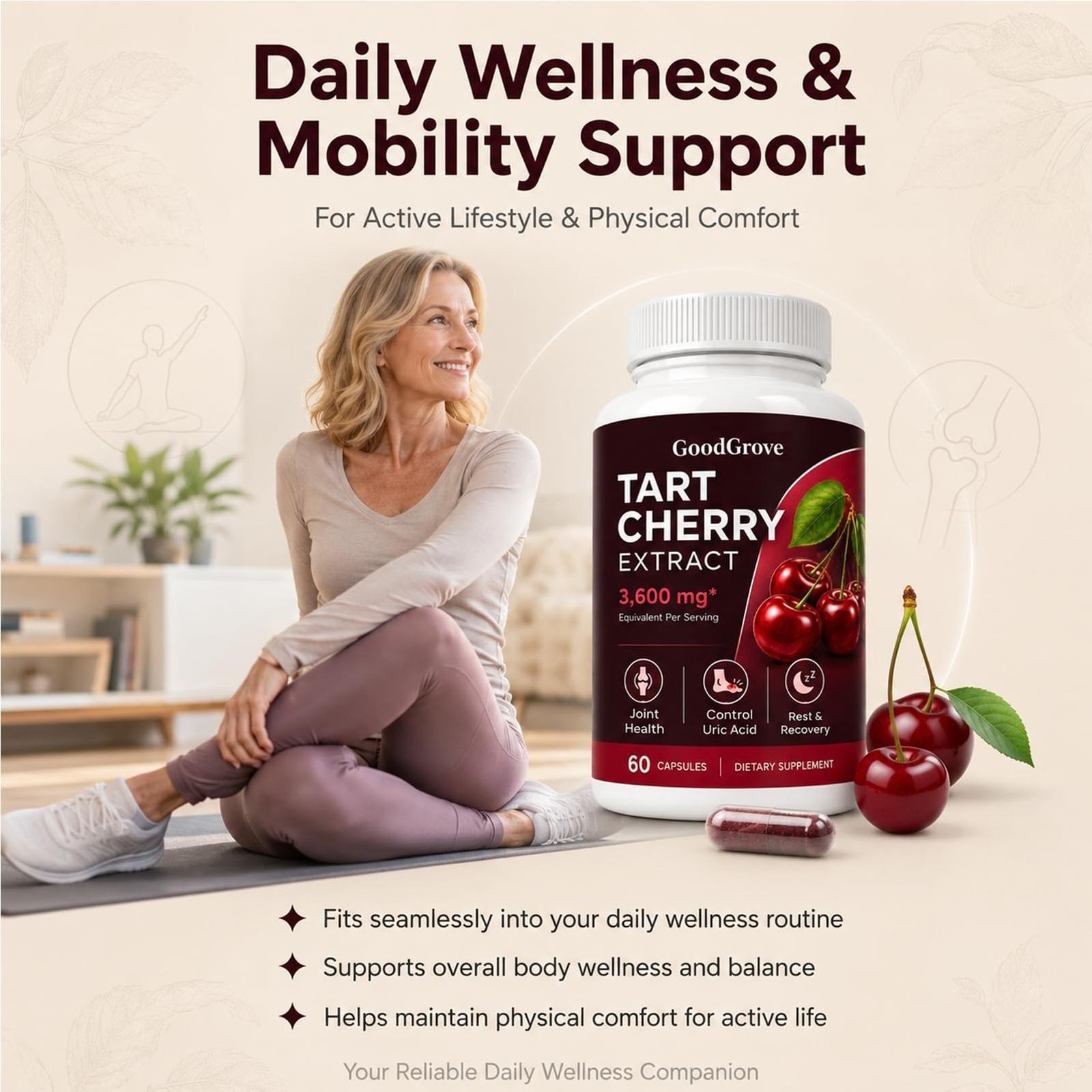 2Pcs Good Grove Tart Cherry Extract,Goodgrove Tart Cherry Cold Extracted,60Ct