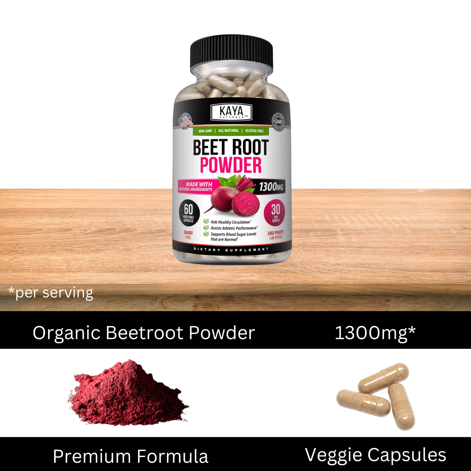 Organic Beet Root Powder 1300mg Capsules Nitric Oxide Booster Superfood Beetroot