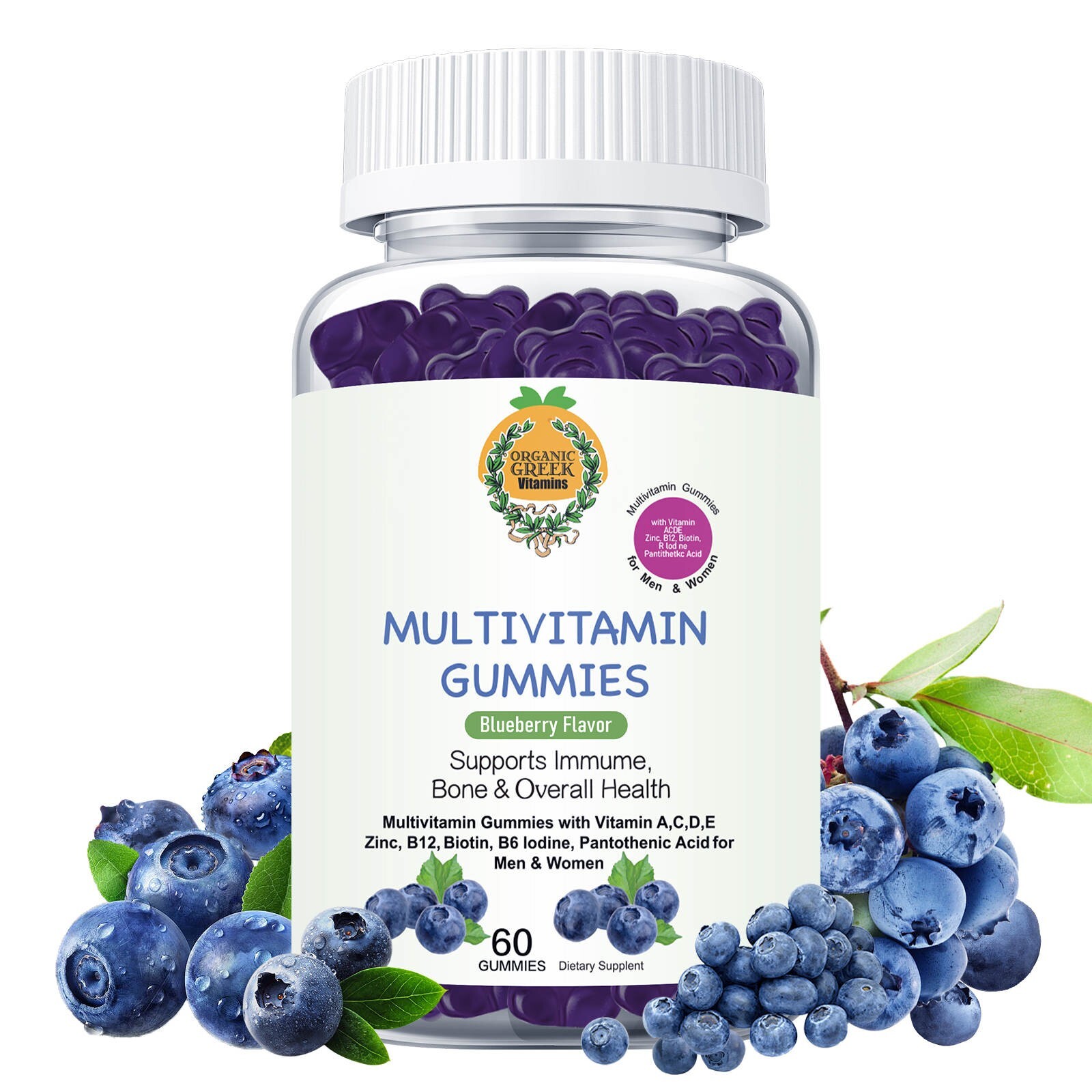 Adult Multivitamin Gummies with Zinc, Vitamin C, D3, B12, Biotin for Men & Women
