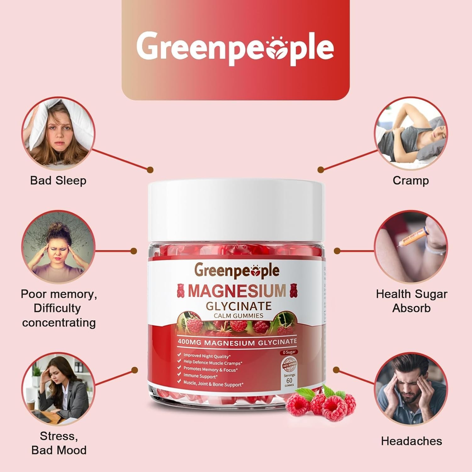 Magnesium Glycinate Gummies 400mg Sugar Free Raspberry