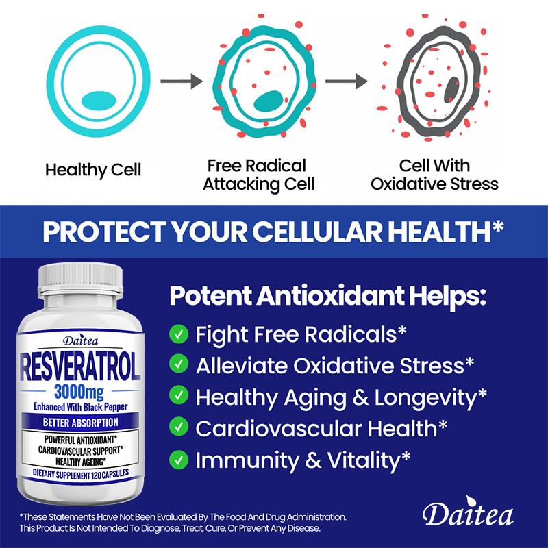 Resveratrol Capsules 3000mg Anti-Aging Antioxidants, Radiant Skin 30/60/120ct