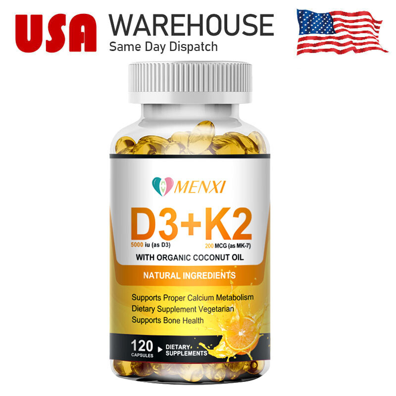 Vitamin D3 with K2 D3 5000IU and K2 200mcg 120 Vegetarian Capsules High Strength