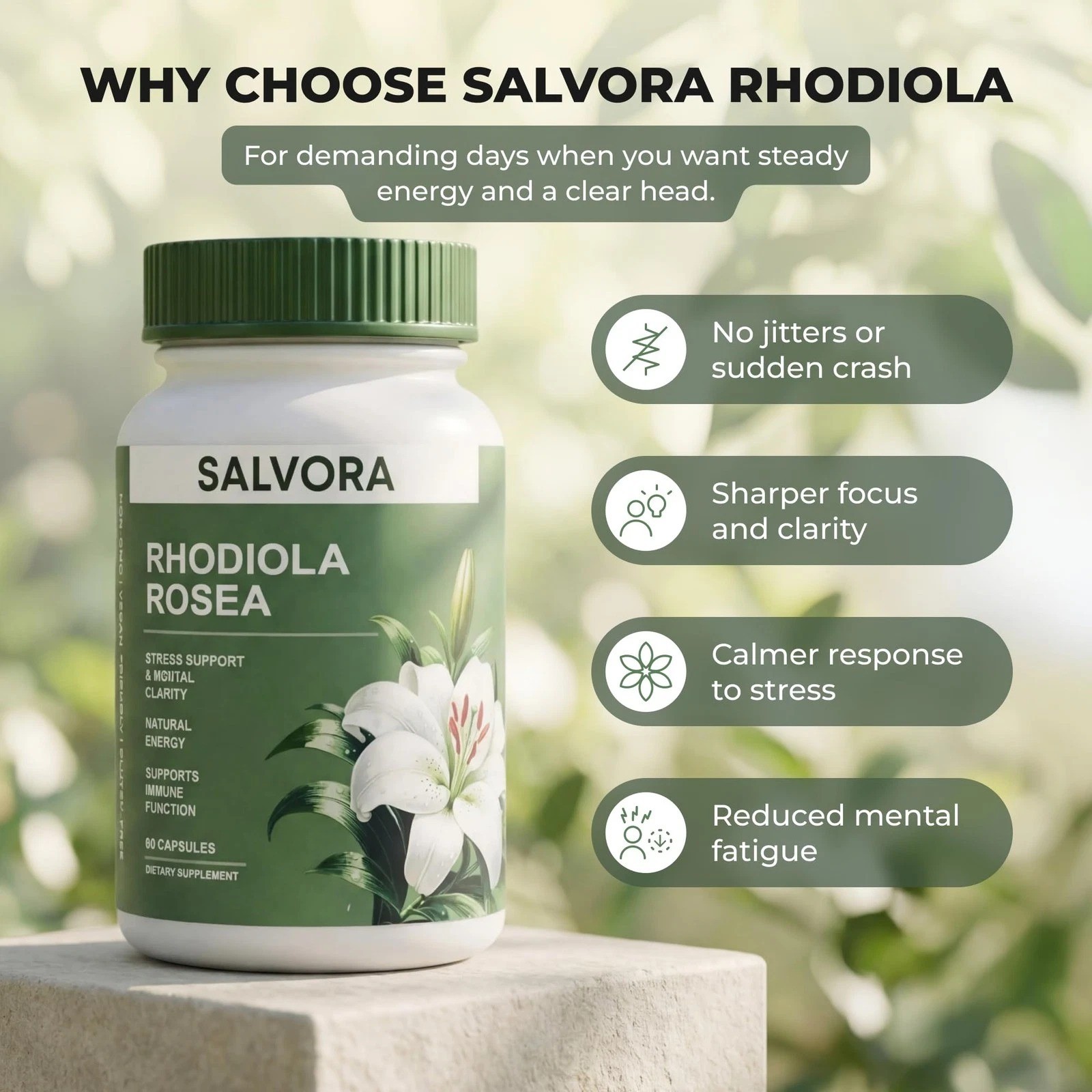 Salvora Rosea – Supplement Rhodiola Golden Root 60 Count (Pack of 1)