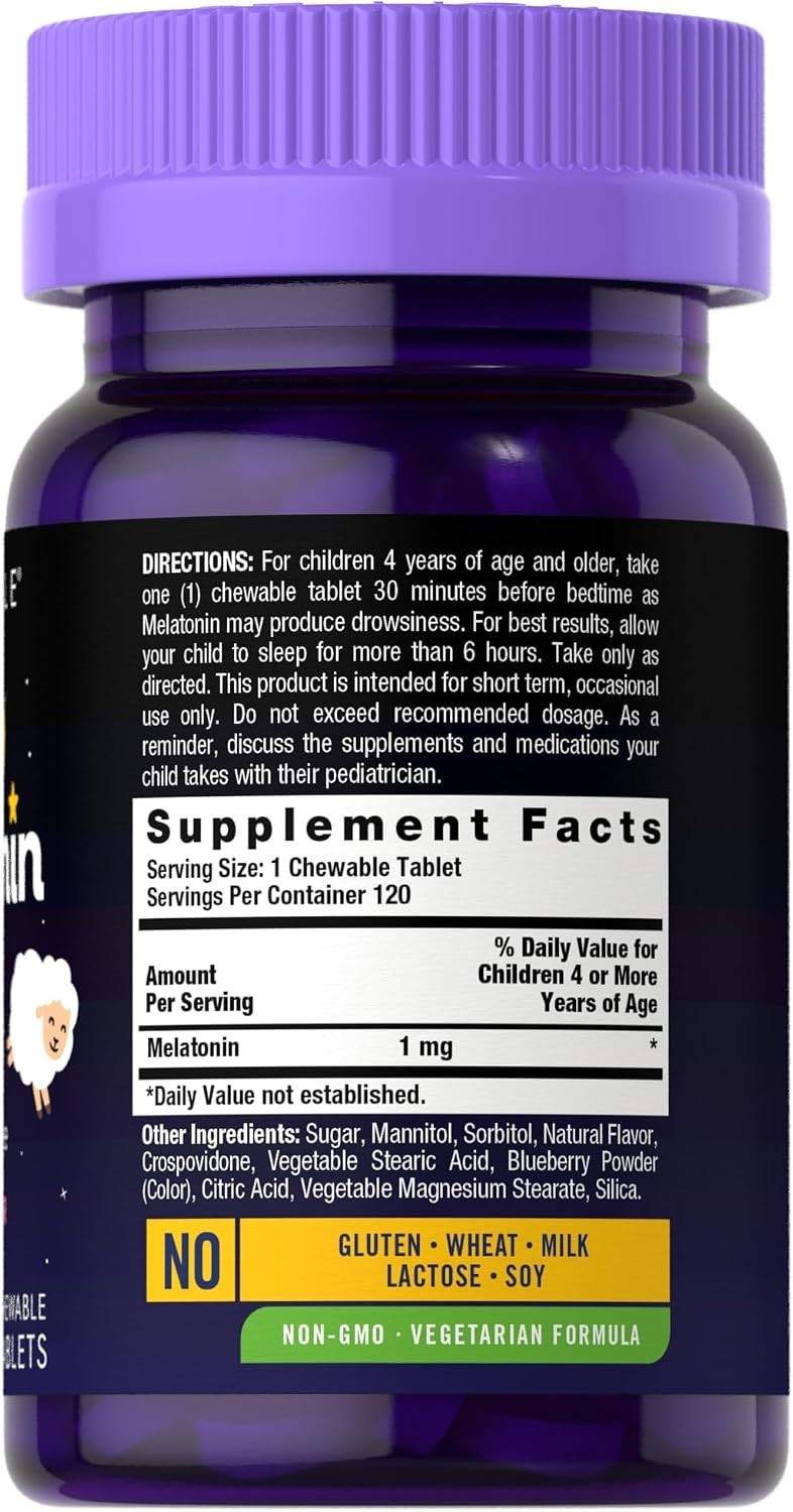 Carlyle Kids Melatonin 1mg 120 Chewable Tablets Fruit Vegetarian Gluten Free Non