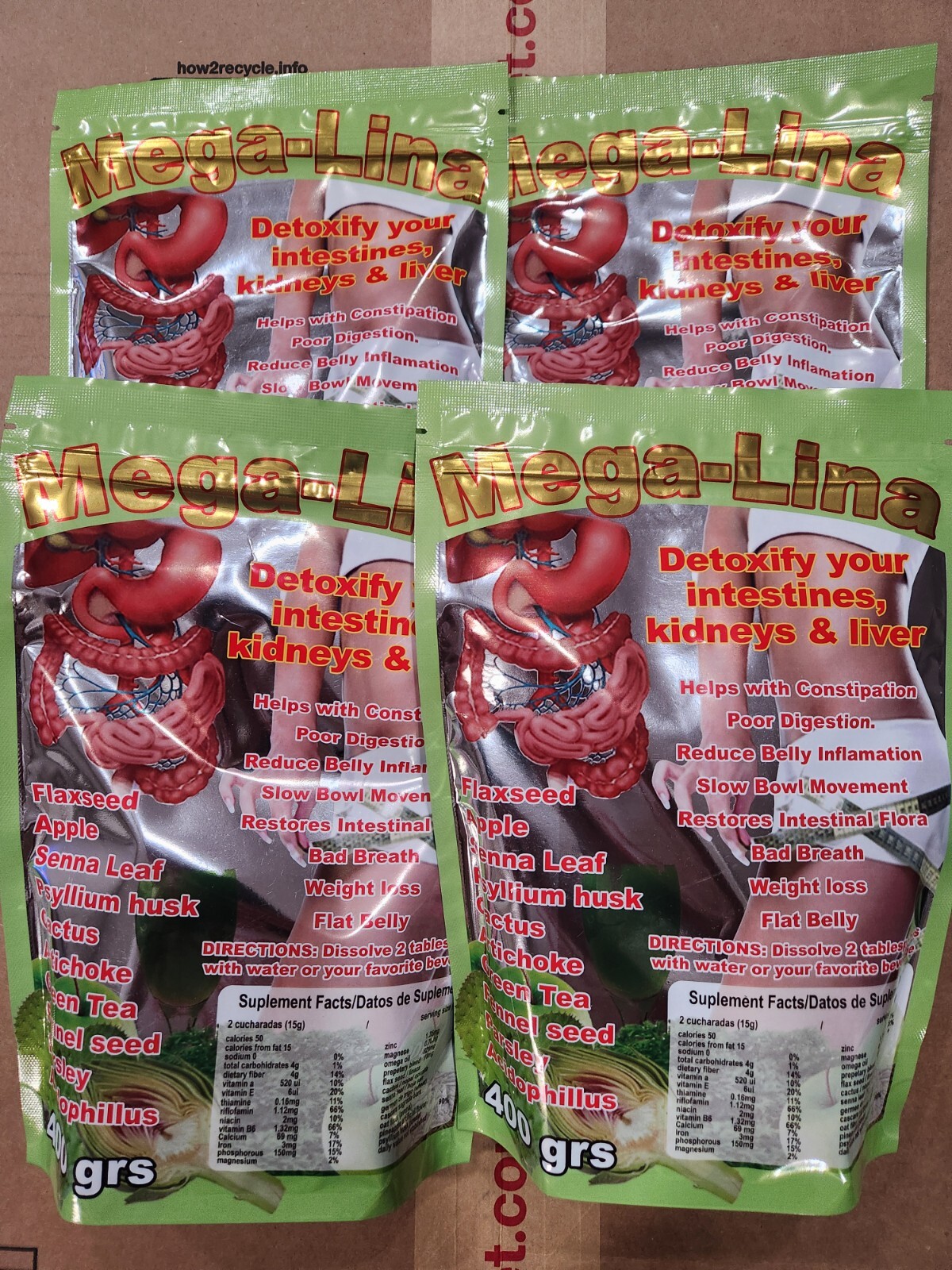 4 MEGALINA DETOXIFY YOUR INTESTINES , KIDNEYS & LIVER FLAXSEED 14 OZ EA. 12/2028