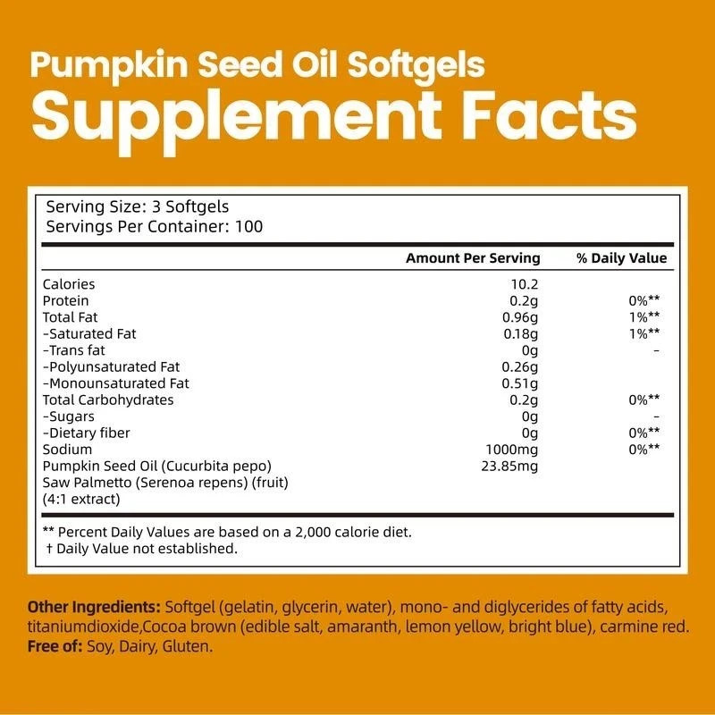 Organic Pumpkin Seed Oil Saw Palmetto Softgel 1000mg High Potency Formula