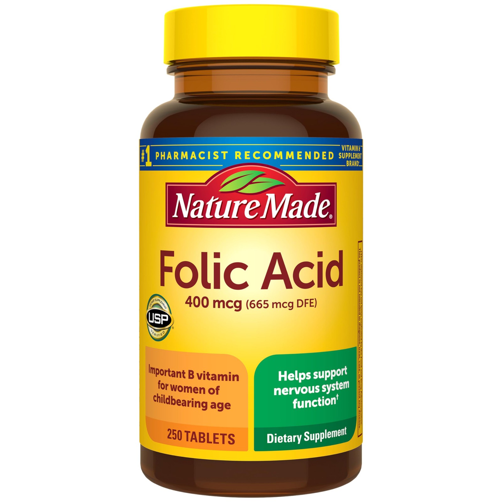 Nature Made Folic Acid 400 mcg (665 DFE) 250 Count (Pack of 1), White