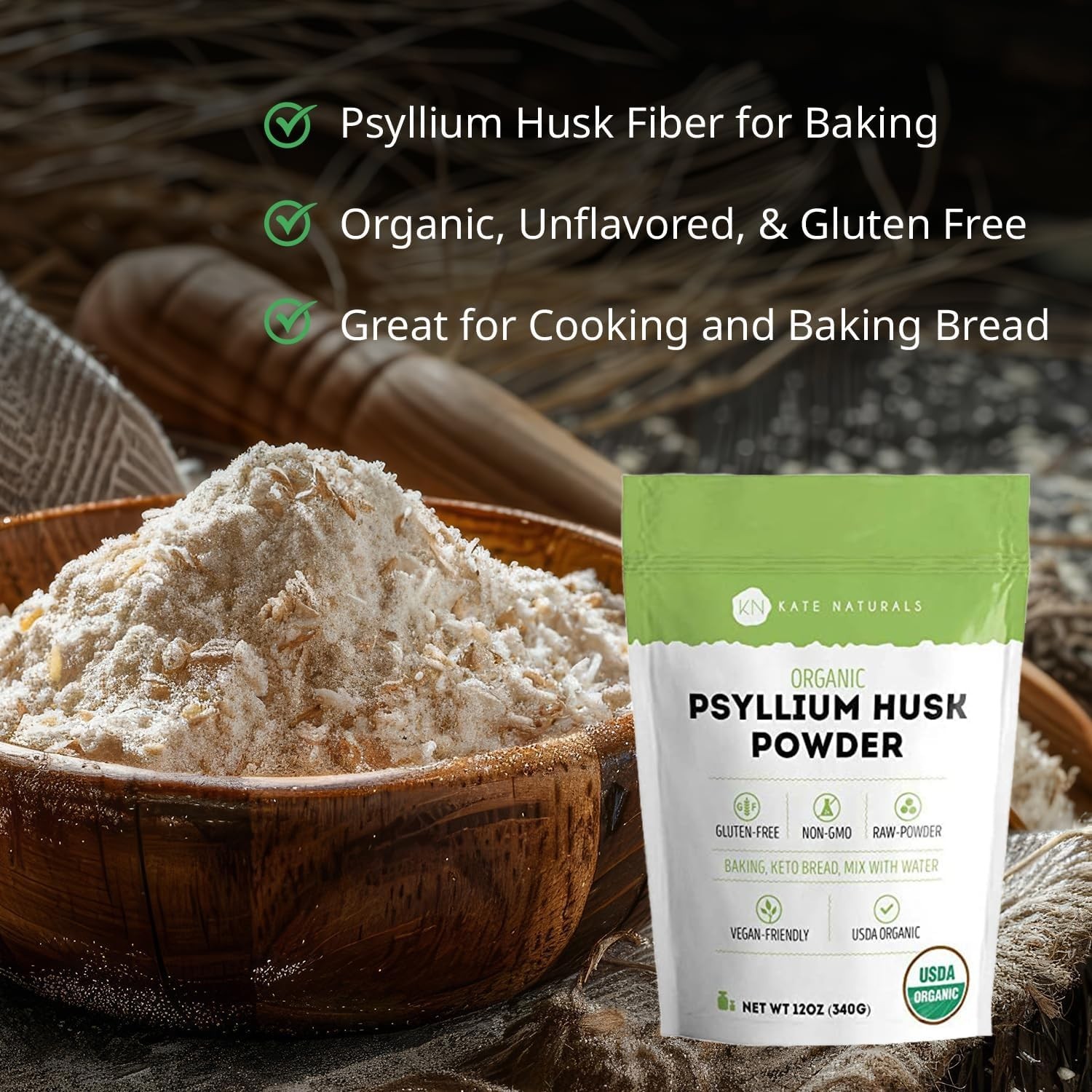 Organic Psyllium Husk Powder – Gluten-Free, Keto-Friendly Fiber for Baking & …