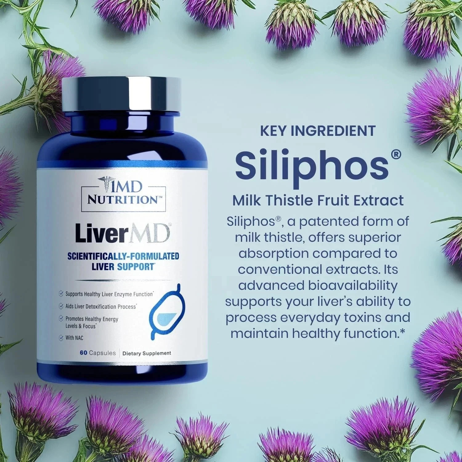 LiverMD by 1MD-Liver Support with Siliphos Milk Thistle & NAC-60 Capsules pack4