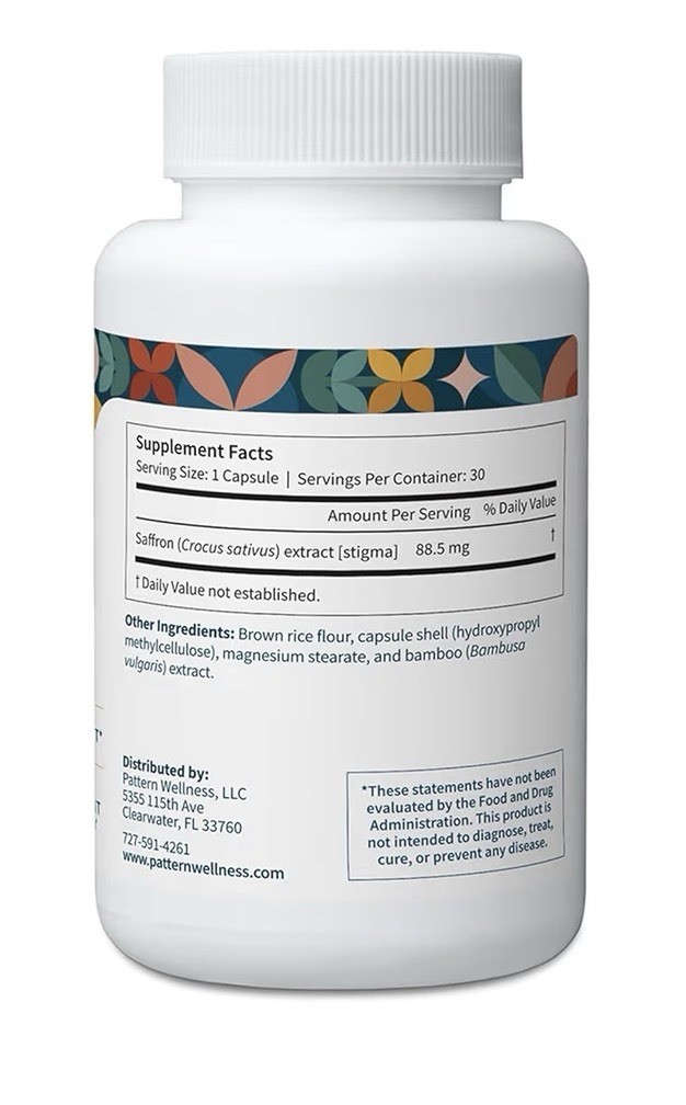 Pattern Wellness Saffron Extract Mood Energy Support Weight Management 30capsule