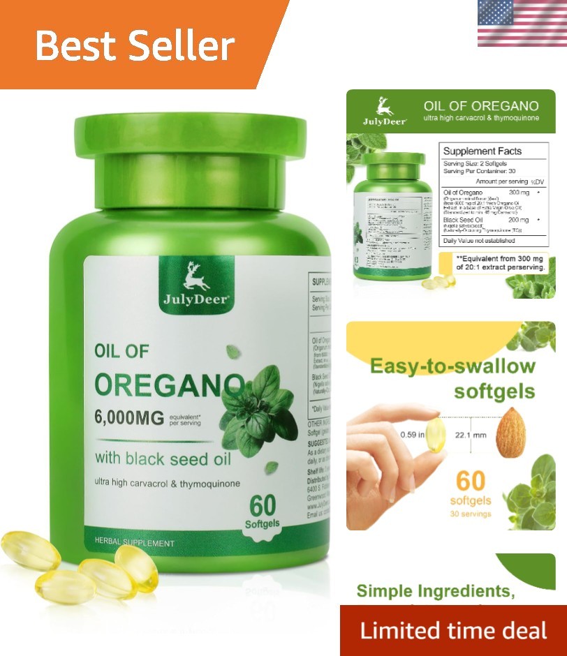 Easy to Swallow Oregano Oil Softgels with Black Seed – 60 Count for Daily Health