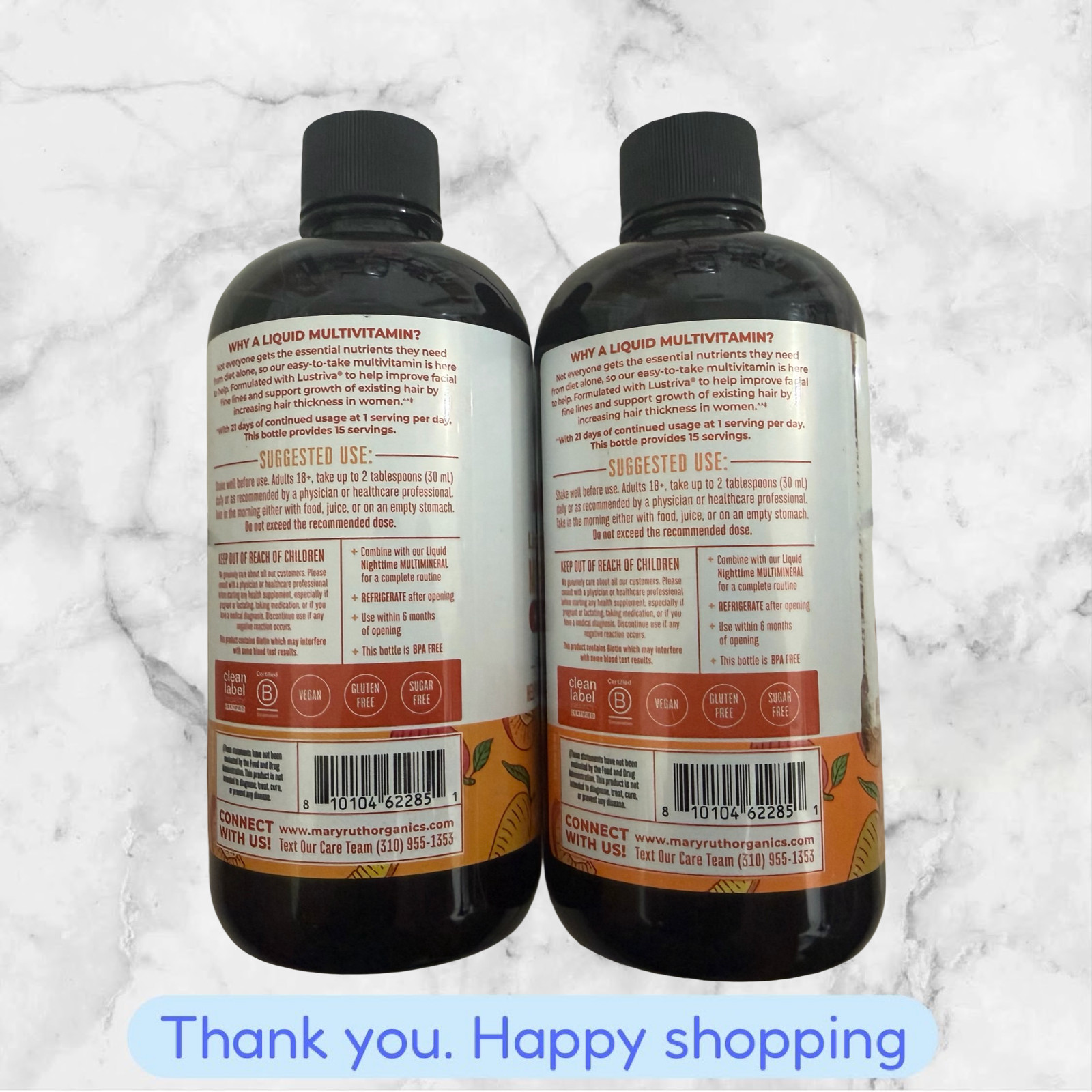 FOR 2 Liquid Morning Multivitamin + Hair Growth Peach Mango 15.22 fl oz (450 ml)
