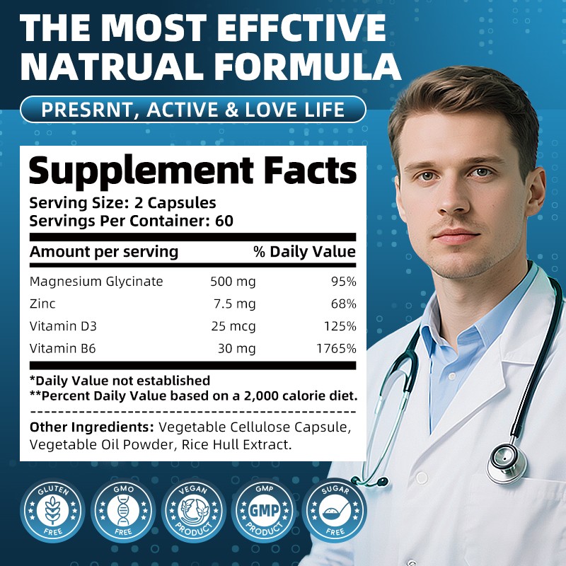 Magnesium Glycinate 500mg Vitamin D3 Zinc For Sleep Stress Relief Support Bone