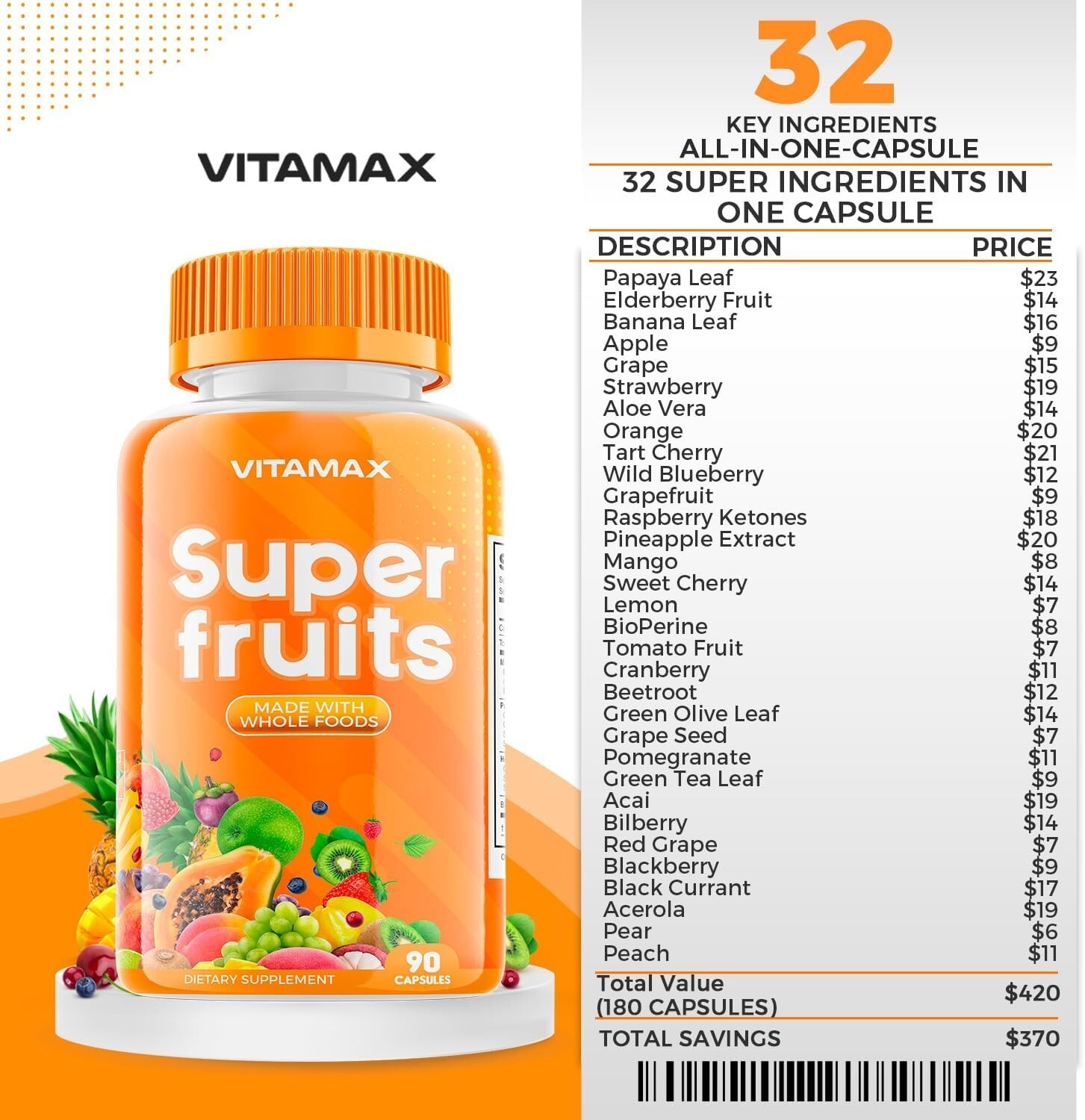 Super Fruit & Vegetable Supplements – Organic Whole Superfood – 90 Ct. (2 Pack)