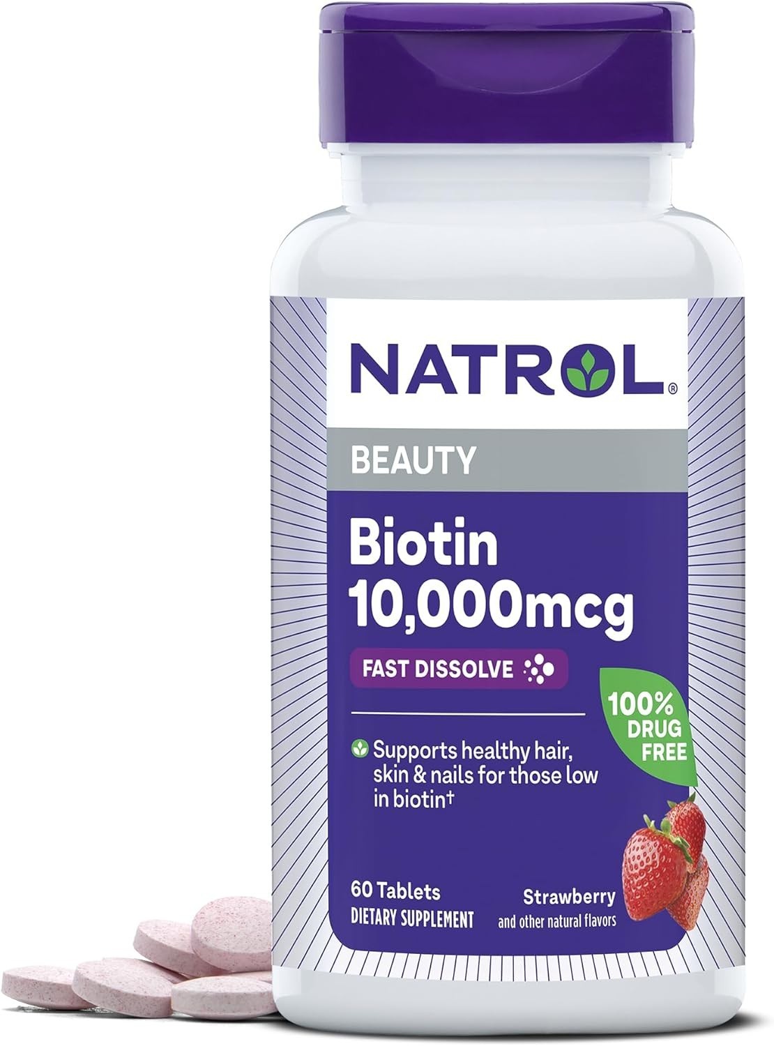 Natrol Biotin 10000mcg, 4X Faster Dissolve Supplement for Healthy Hair, Skin