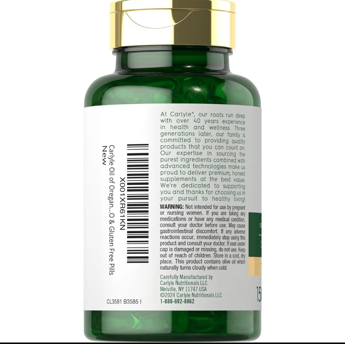 Carlyle Oregano Oil 4000Mg Supplement Formula | 150 Softgel Capsules | Contain