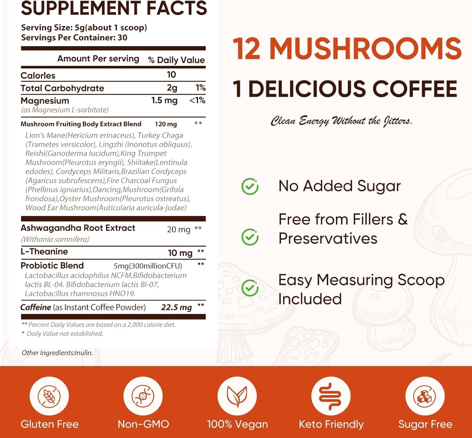 Mushroom Coffee, 12 Mushrooms Powder Blend Ashwagandha, Lion’s Mane, Chaga an…
