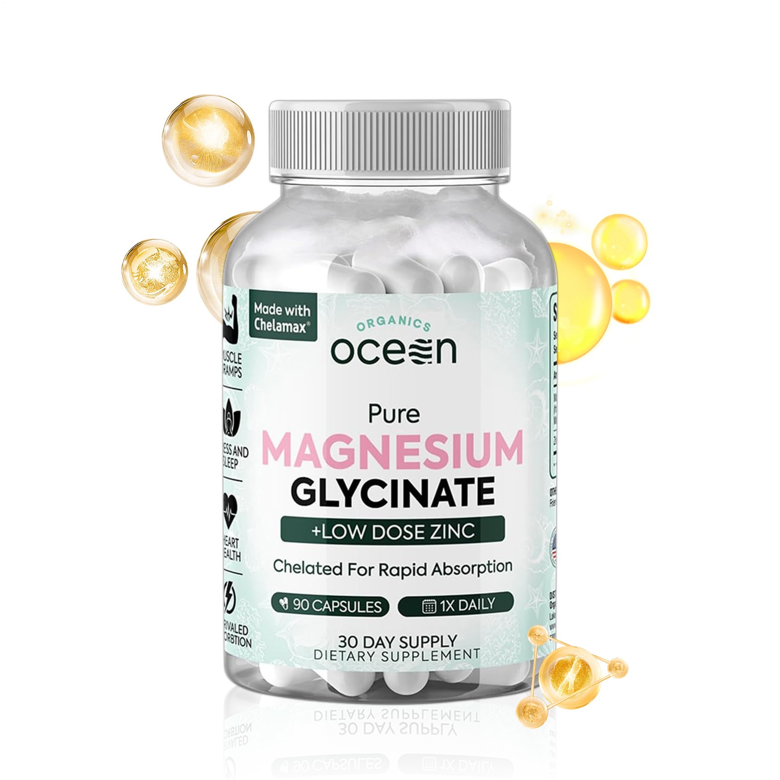 1 Pack Organics Ocean Pure Magnesium Glycinate Low Dose Zinc Chelated 90 Capsule