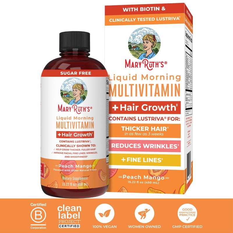 – Liquid Multivitamin + Hair Growth MaryRuth’s Thicker Hair – Vegan, 15.22 Fl Oz