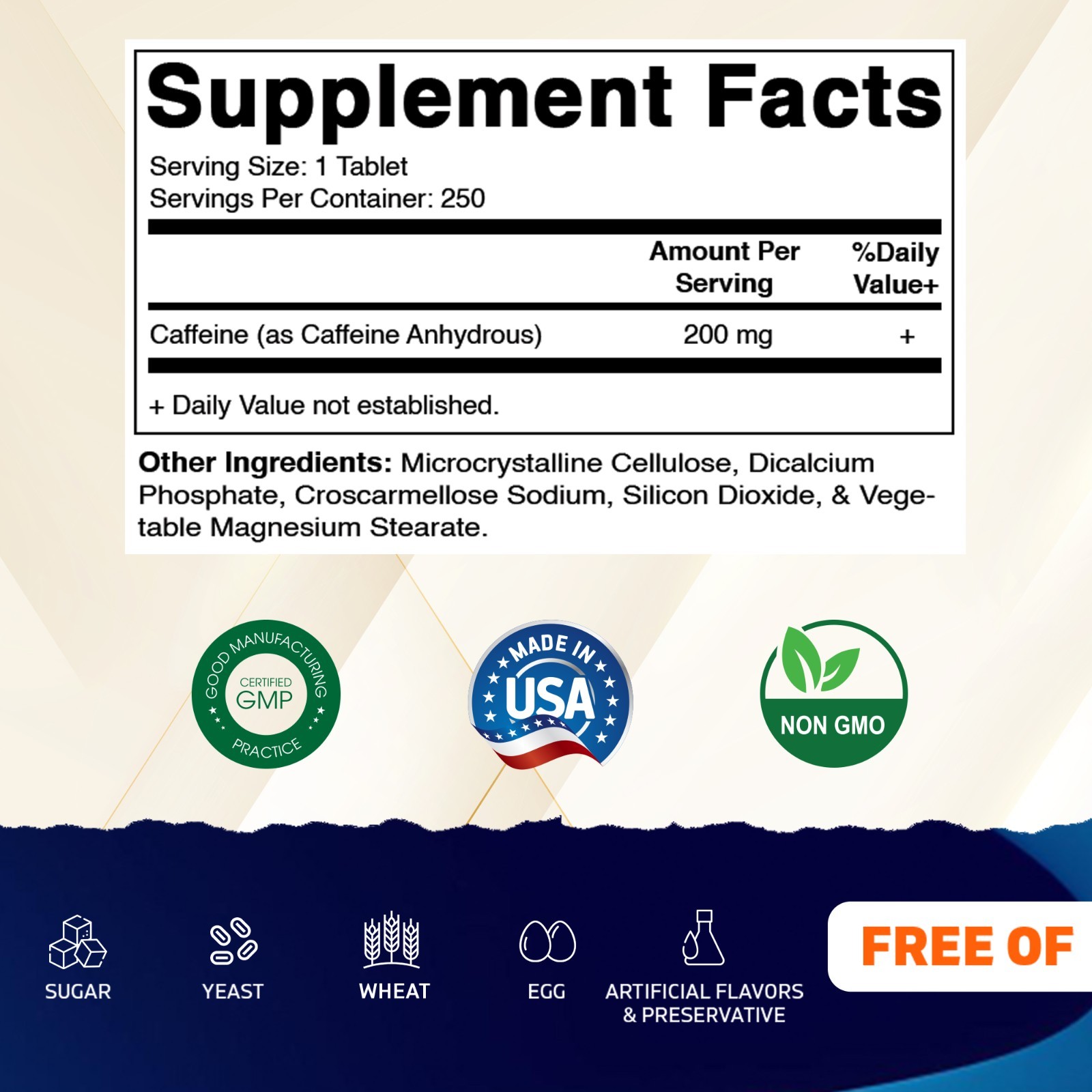 Vitamatic Caffeine Pills 200mg per Serving – 250 Vegetarian Tablets