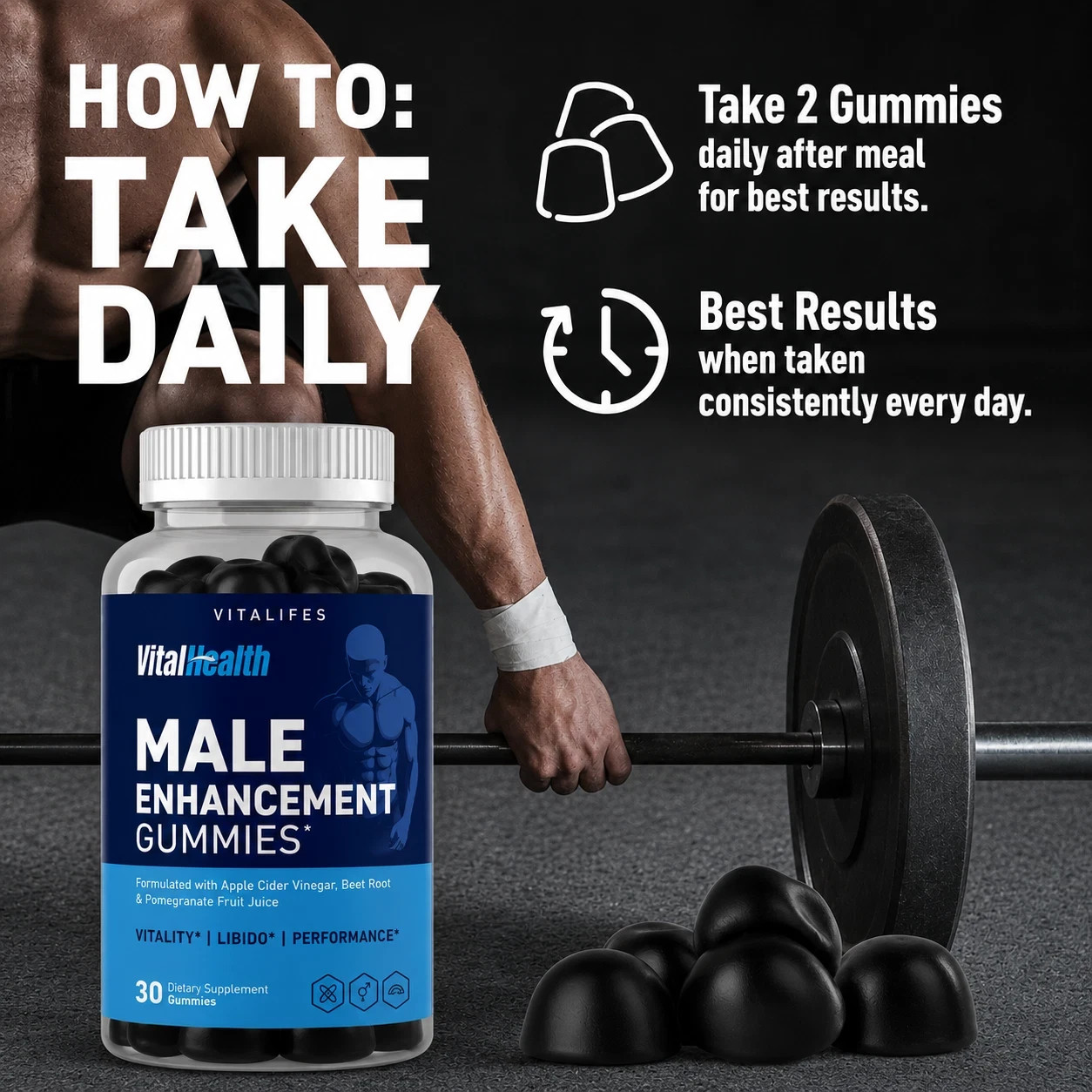 (1 Pack) VitalHealth Gummys Male Health Support Vitamin Vital Health 30 Gummies
