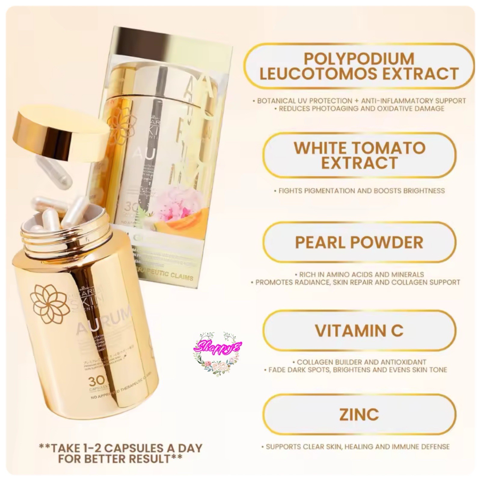 Hikari Aurum S-Acetyl Glutathione Sakura White Tomato Ceramide 30 Capsules